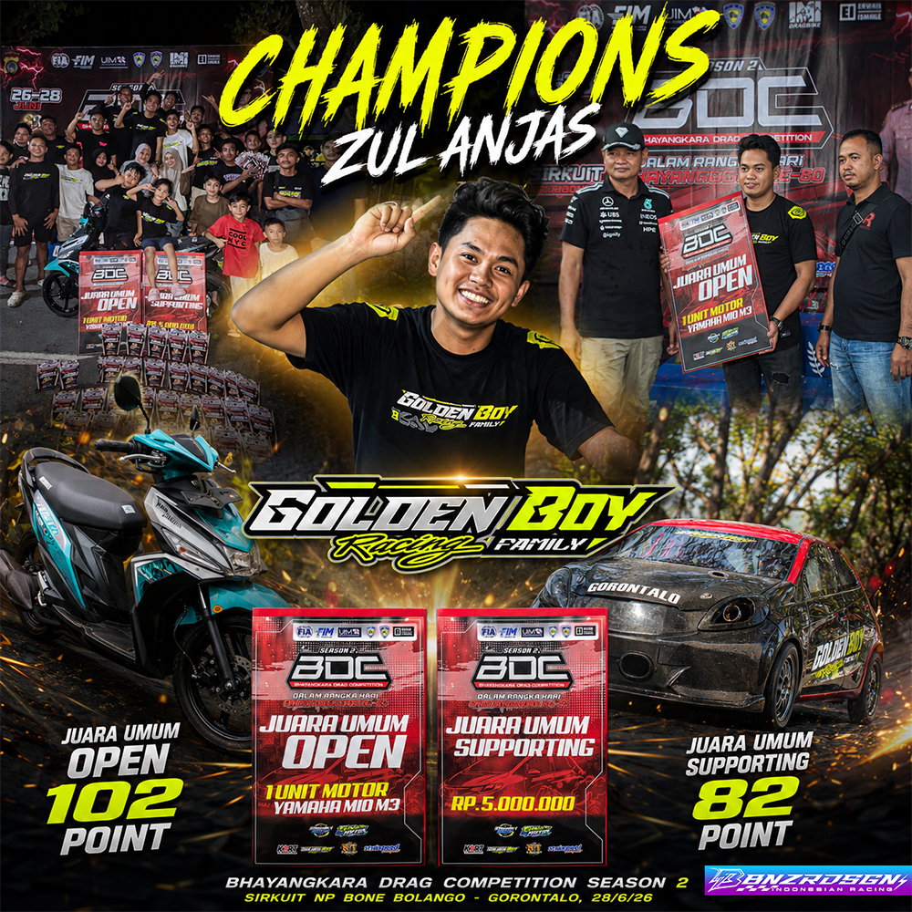 Zul Anjas Rebut Double Juara Umum di Bhayangkara Drag Competition Season 2