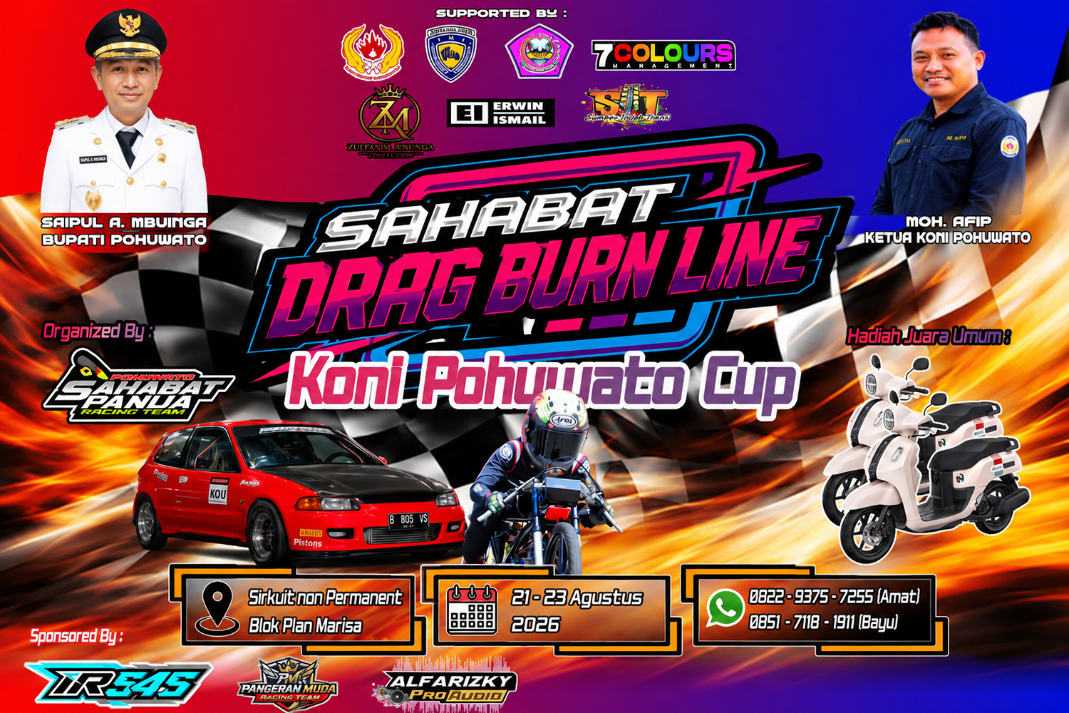 Sahabat Drag Burn Line Koni Pohuwato Cup Siap Ramaikan Blok Plan Marisa, Hadiah Juara Umum 2 Unit Motor