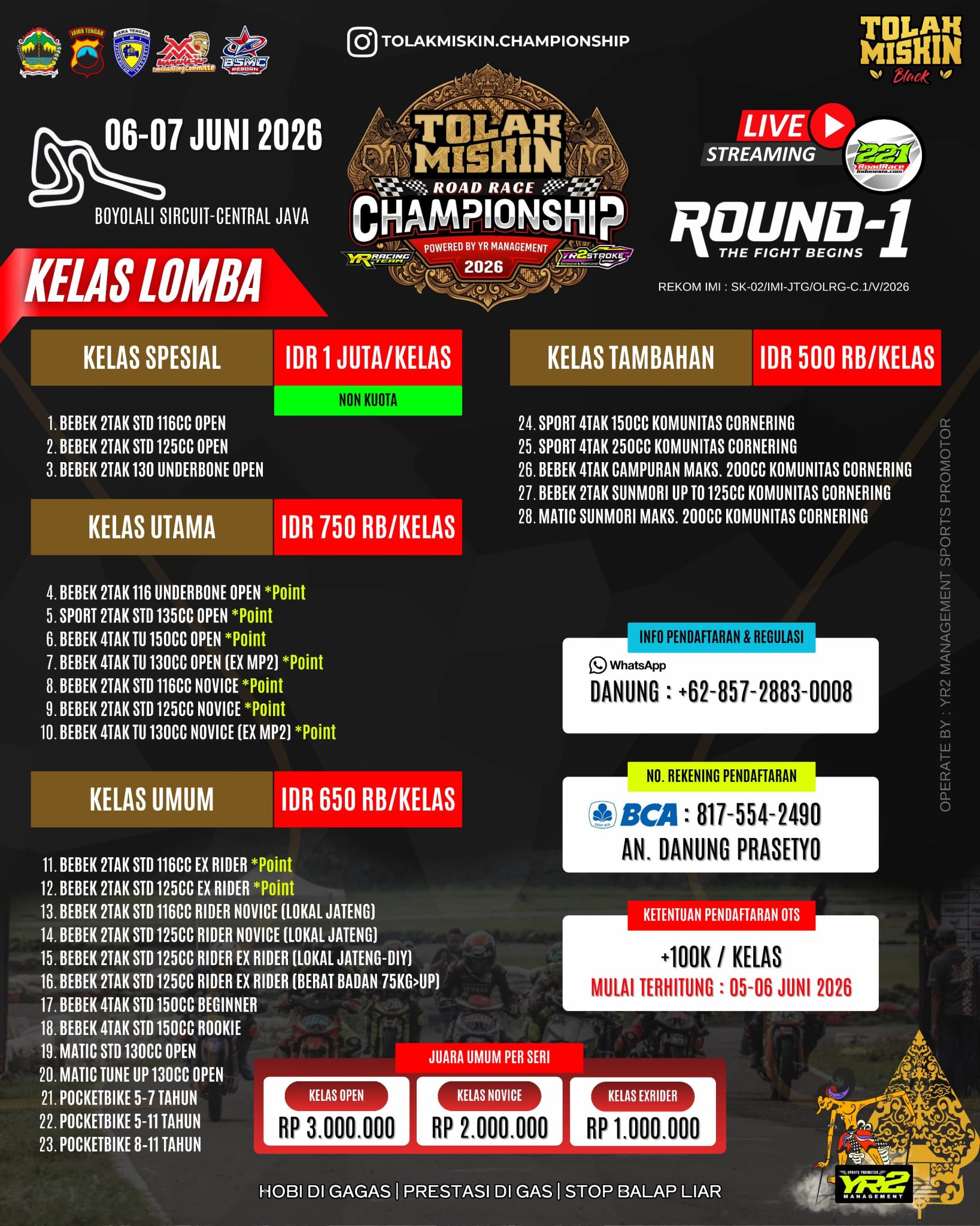 Jangan Lupa! Tolak Miskin Roadrace Championship 2026 Siap Guncang Boyolali Pekan Depan